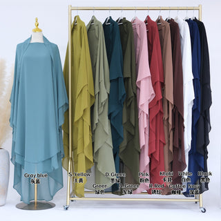 1916#2024 New Overhead Prayer Scarf Muslim Women Hijab 2 Layers Long Chiffon Khimar