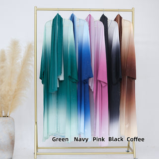 1840#2024 New Ombre Gradient Color Hijab Abaya 2pcs Set Kaftan Abaya Women Muslim Dress