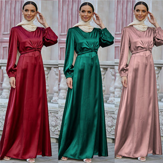 1433#Fancy women  muslim dresses long sleeves maxi satin dress abaya