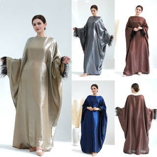 1648#Feather Closed Abayas Women Muslim Dress Turkey Dubai Abaya Modest Dress