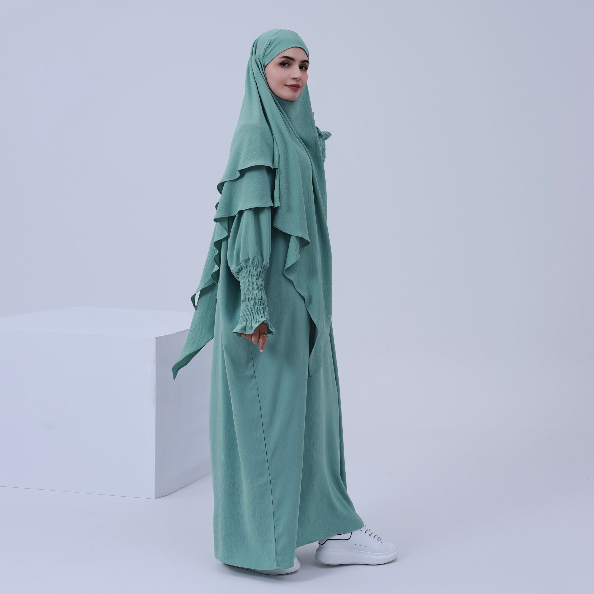 1616+1908#Drop Shipping Muslim Clothing 2 Layer Khimar  2pc EID Jilbab_ Abaya