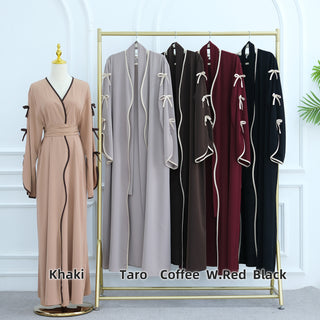 1962#Abaya Cardigan for Women Dubai Islamic Clothing with Nida Wave Bowknot Open Design for Summer Abaya