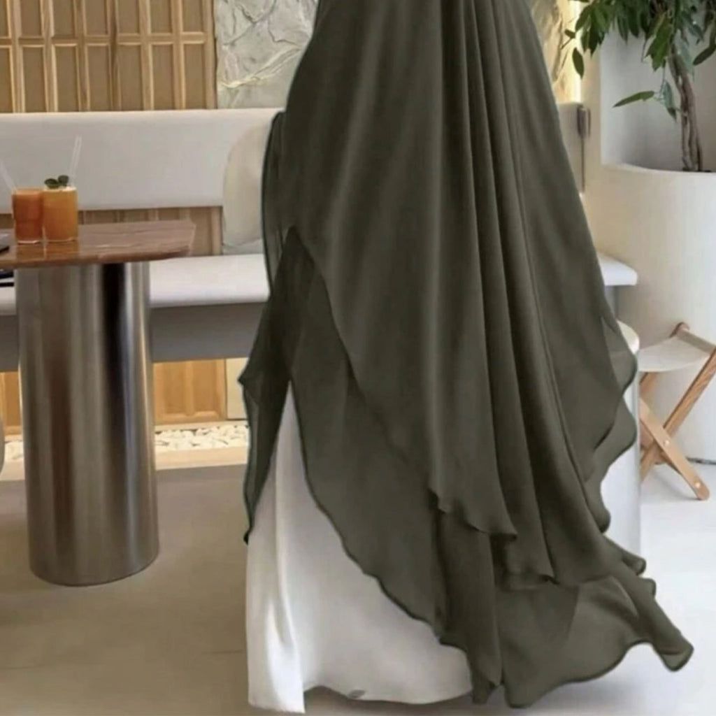 1916#2024 New Overhead Prayer Scarf Muslim Women Hijab 2 Layers Long Chiffon Khimar