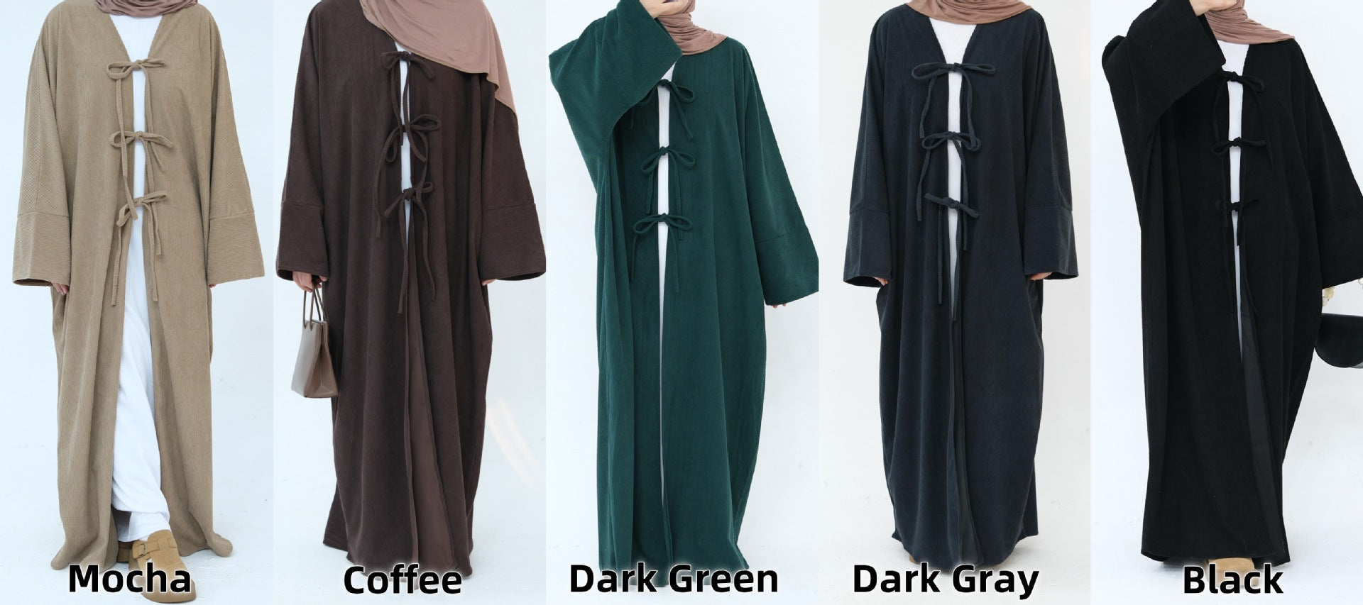 1927# Cutest Bow-Tie Front Open Corduroy Abaya Fall Winter Butterfly Cardigan Kimono Abaya