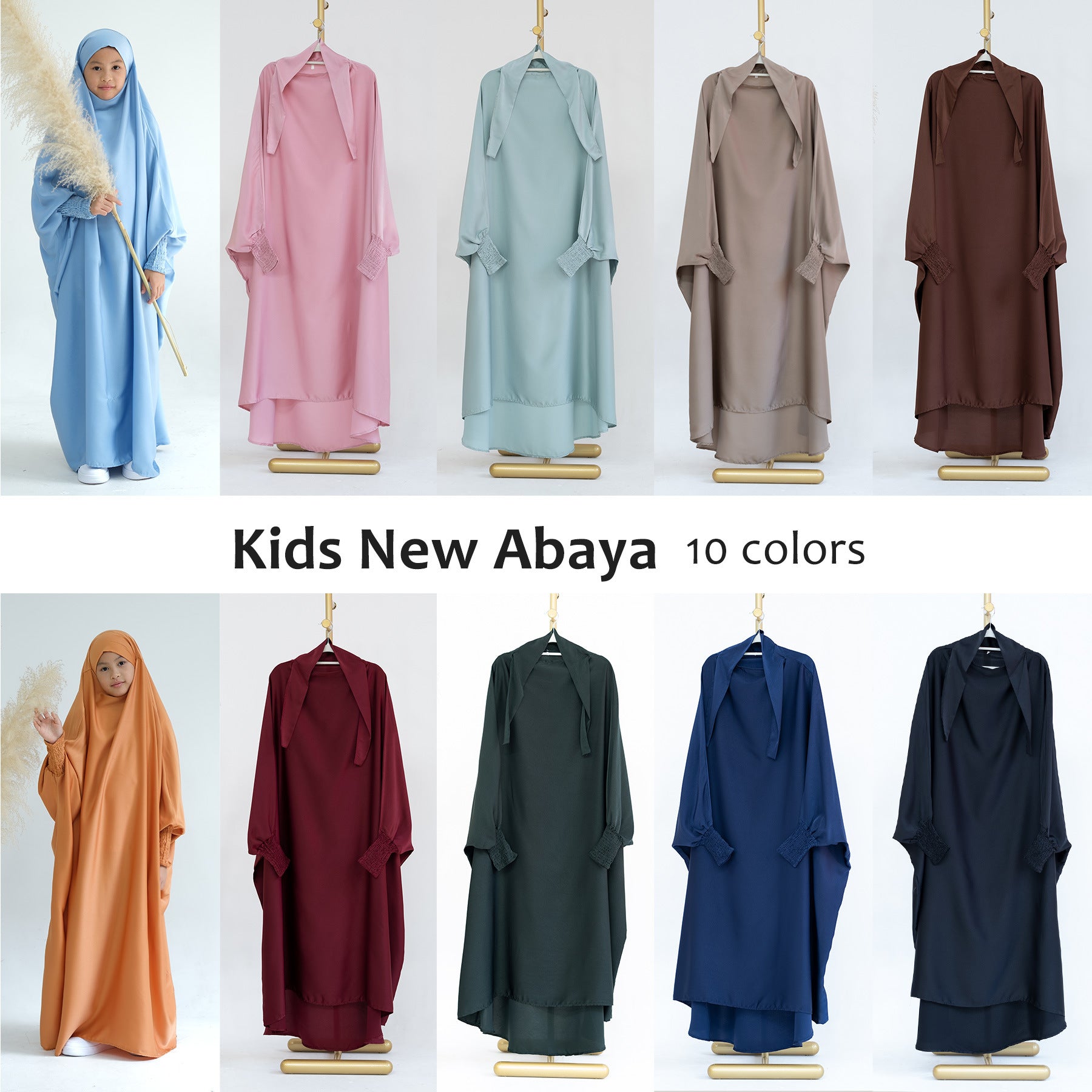 1662#Islamic Clothing Satin Plain Prayer Abaya Jilbab Abaya Muslim Dress For Kids