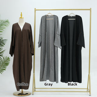 1849# EID Ramadan Modest Dubai Abaya Women Muslim Dress Slit Sleeves Linen Polyester Cardigan Abaya