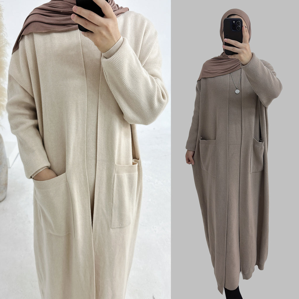 LR906+LR907#Sweater Modest Islamic Clothing Winter Women Muslim Dress and Cardigan  Kimono Abaya