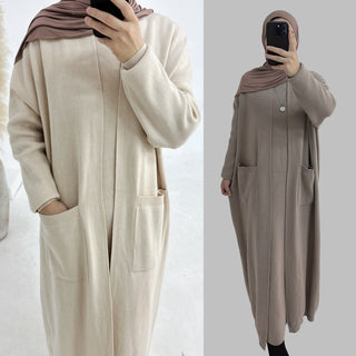 LR906+LR907#Sweater Modest Islamic Clothing Winter Women Muslim Dress and Cardigan  Kimono Abaya