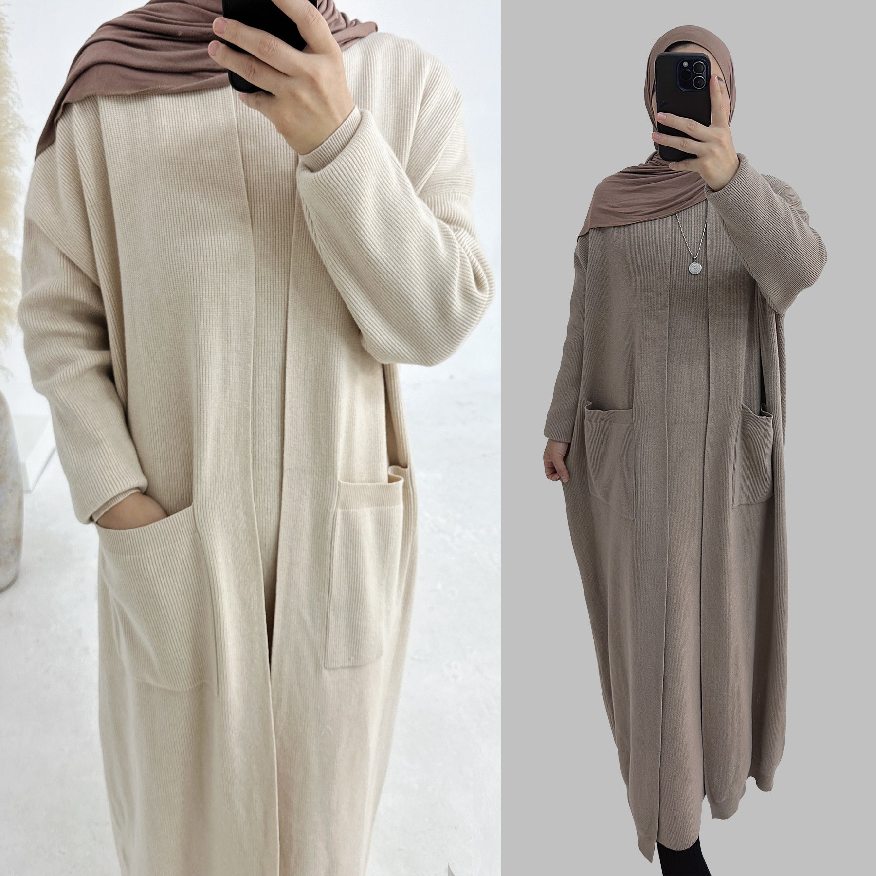 LR906+LR907#Sweater Modest Islamic Clothing Winter Women Muslim Dress and Cardigan  Kimono Abaya