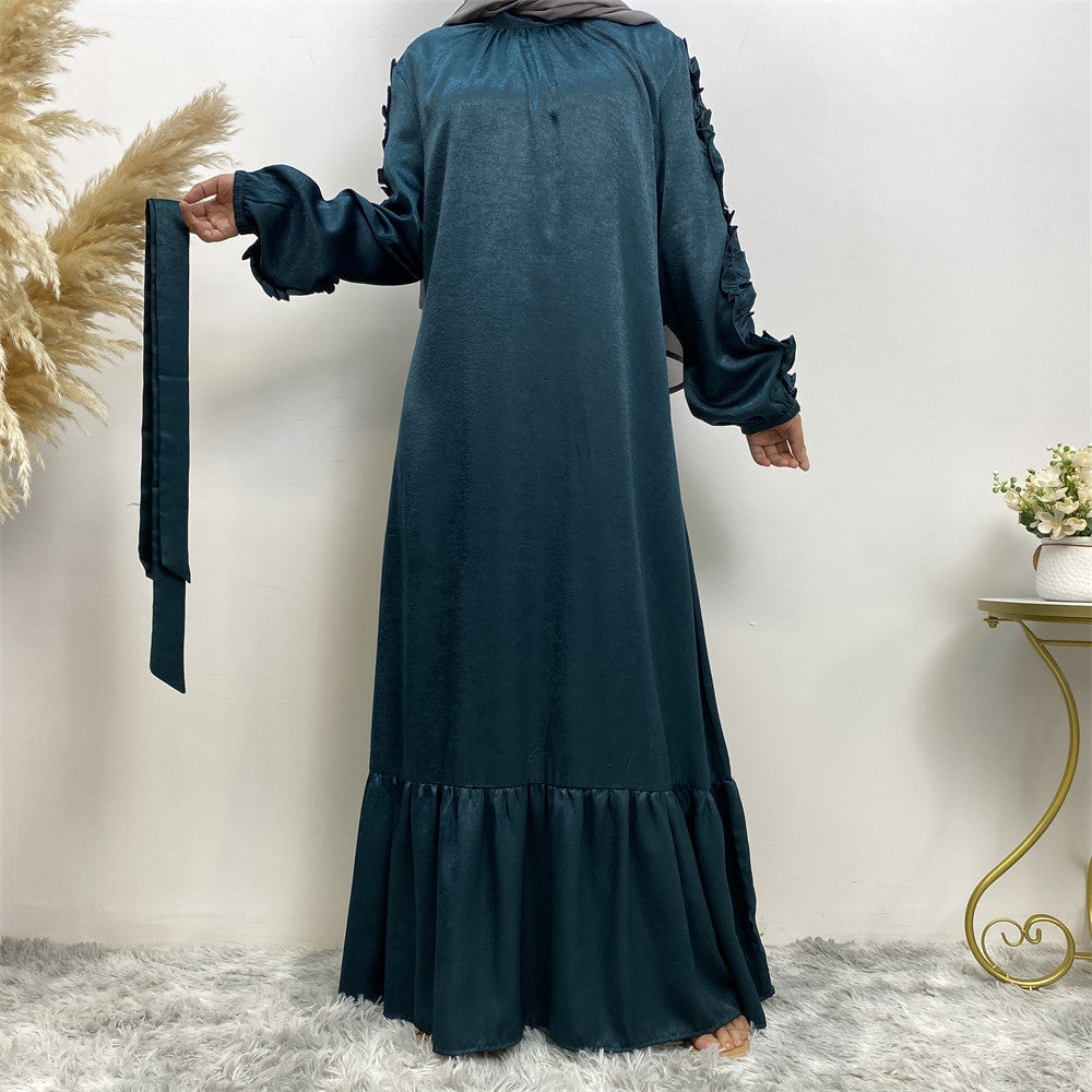 6582# Elegant satin dress long sleeve elasticated summer women dresses 9 colors
