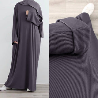 1657#Winter Abaya for Women Muslim Kint Fabric Solid Color Modest Dresses