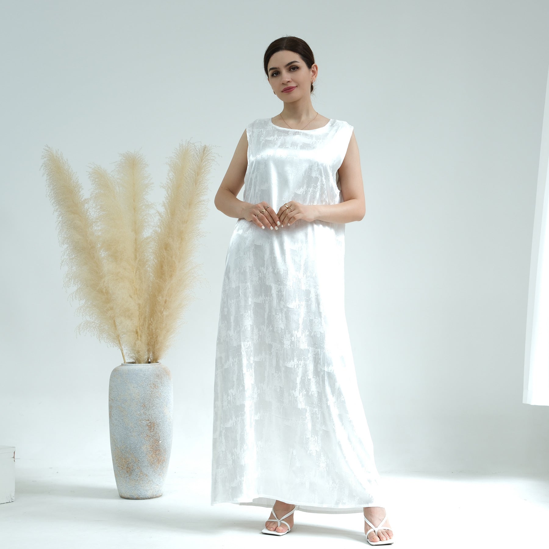 1655#Luxury Muslim Clothing Unique Satin Slip Dress and Open Abaya Set 2 Piece Modest Abaya