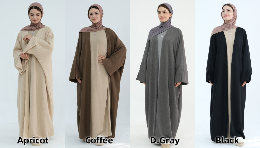 1911#Thick Knitted Winter Fall Cardigan Open Abaya Dress islamic Clothing Plus Size Abaya