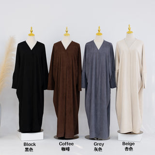 1670#New Autumn Soft Velvet Muslim Winter Kaftan Abaya Dubai Women Open Abaya Modest Dress 的副本