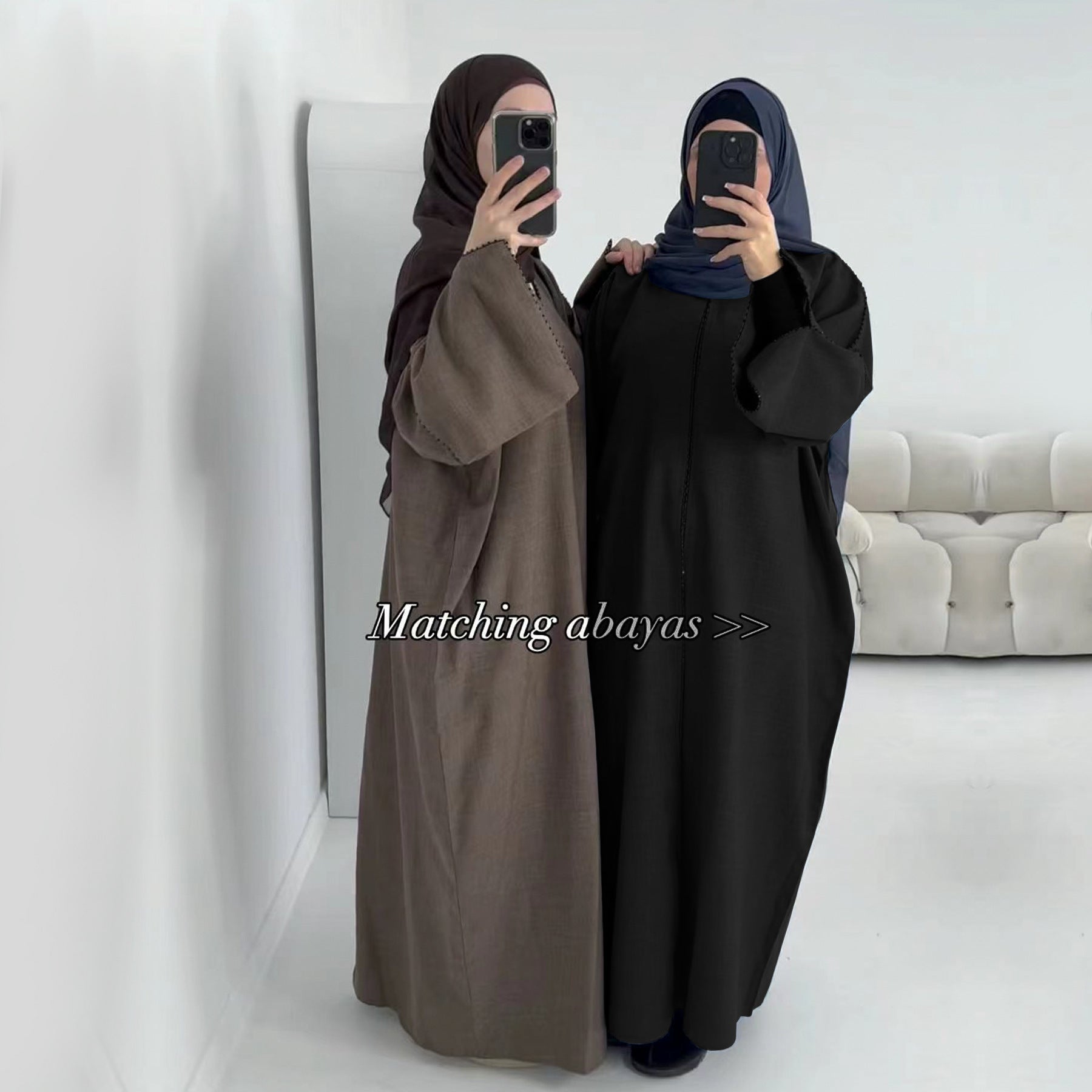 1849# EID Ramadan Modest Dubai Abaya Women Muslim Dress Slit Sleeves Linen Polyester Cardigan Abaya