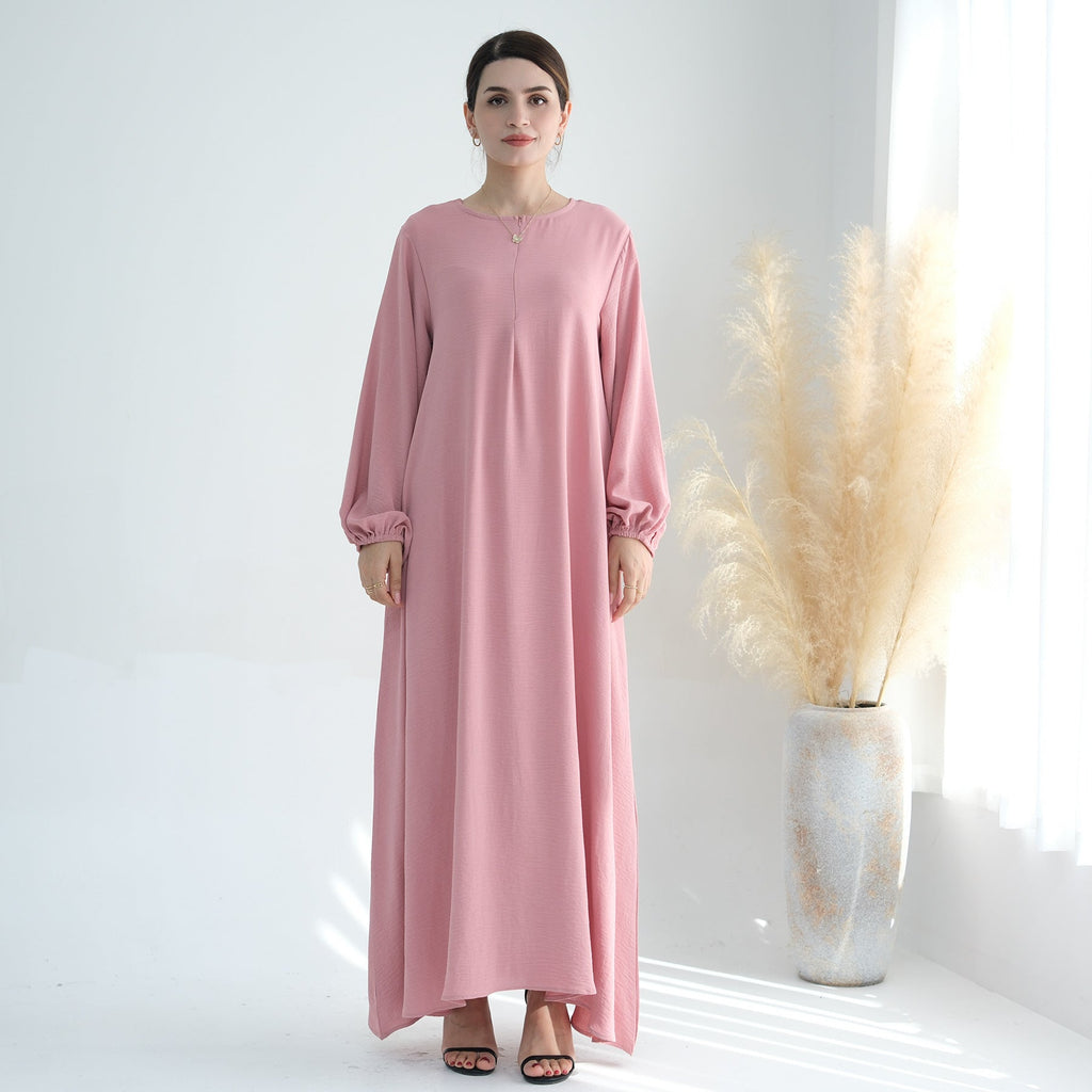 1708#2024 Modest Dresses Solid Color with Front Zipper Women Islamic Clothing