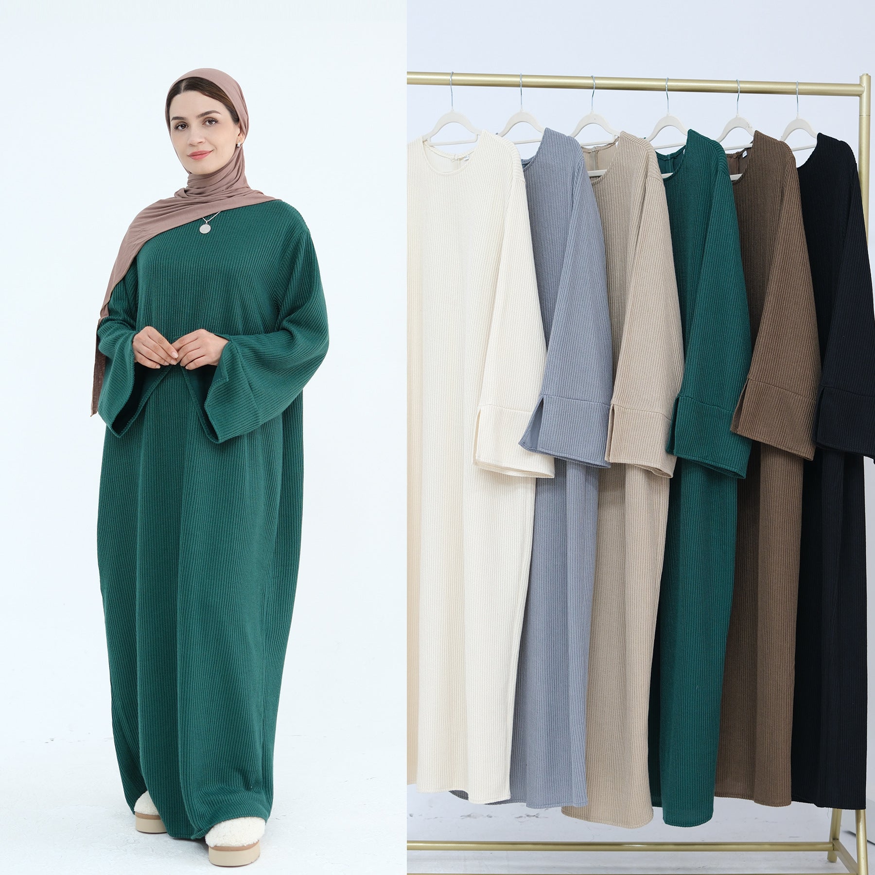 1912#Knit Fabric Latest Winter Women Muslim Dress Islamic Clothing Women Modest Dresses Abaya