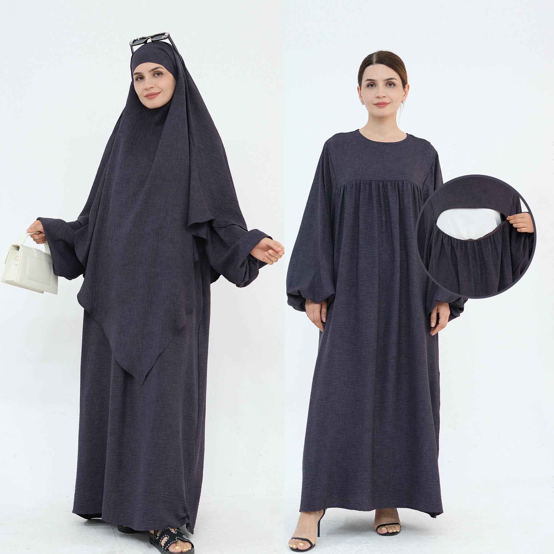 1895+HJ928#Khimar Abaya Set Modest 2pc Abaya Set Muslim Mommy Breatfeeding Dress Islamic Clothing