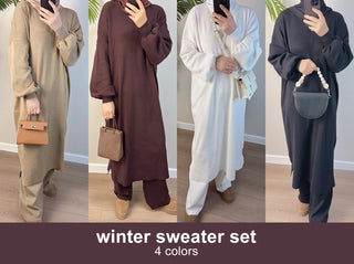 1683#New Style Knit Fabric Top and Pants 2 Piece Muslim Clothing Winter Abaya Set