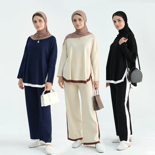 1868#Modest Top and Pants 2 Piece Set Muslim Fashion Sweater Islamic Clothing Women Winter Abaya