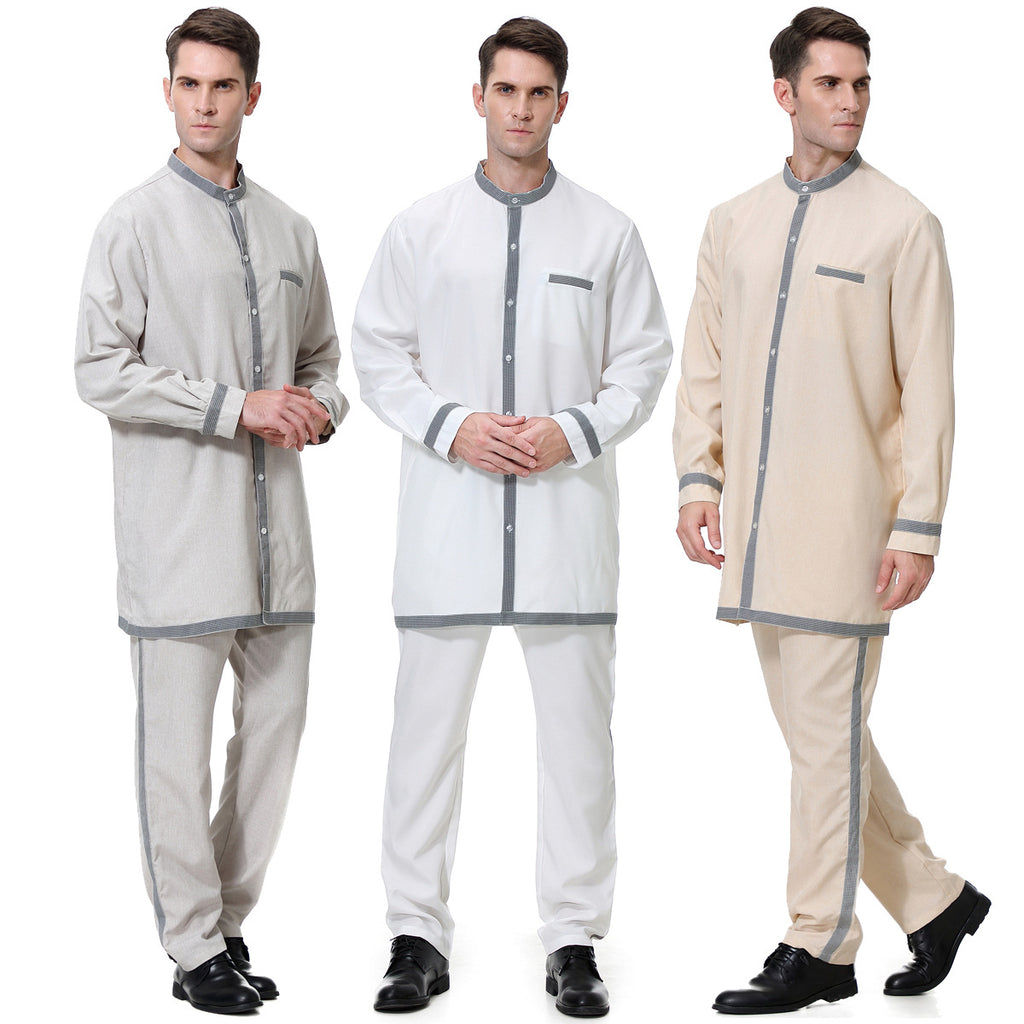 TH812#2 pcs Arab Muslim Wear calf Length Muslim Clothes Jubba Men's Thobe