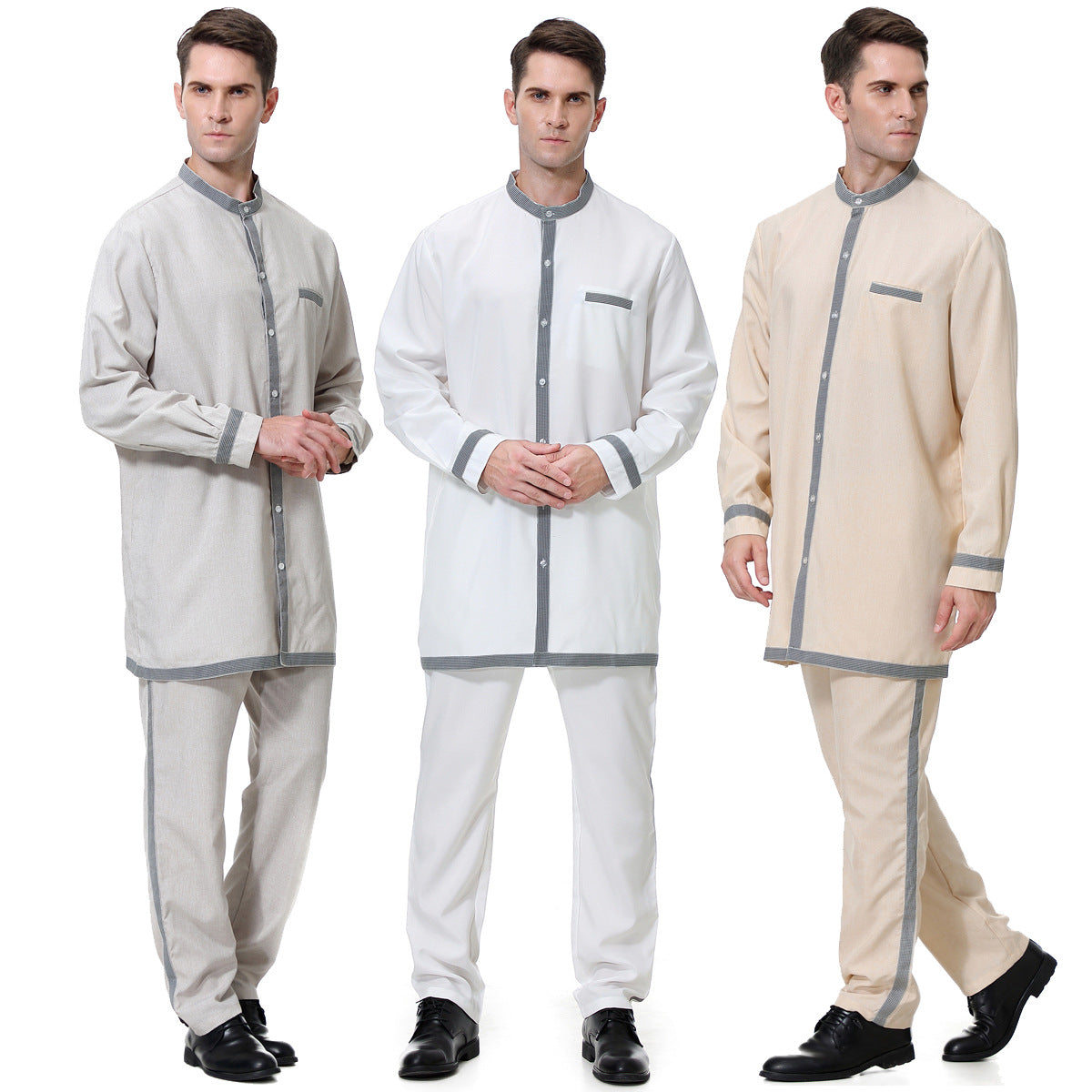 TH812#2 pcs Arab Muslim Wear calf Length Muslim Clothes Jubba Men's Thobe