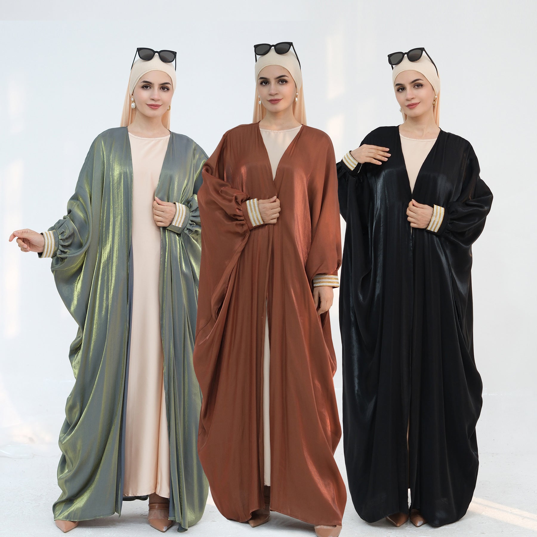 1848#2025 Spring Summer Modest Abaya Islamic Clothing Shinny Kimono Open Abaya