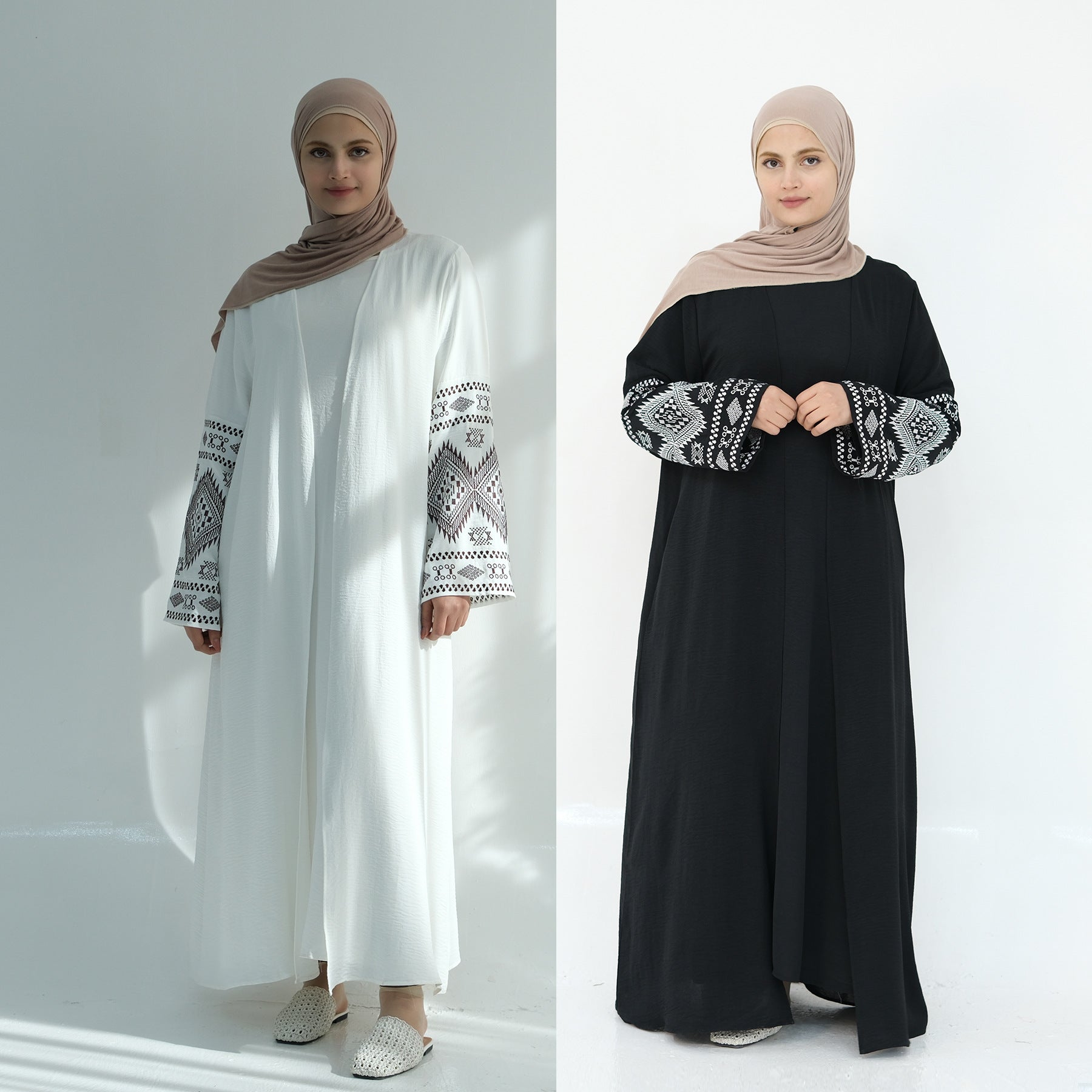 1915#Crepe Latest Abaya Women EID Embroidery Open Abaya Dubai Islamic Turkey Dresses
