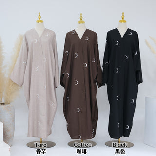 1700#Latest Muslim Women Moon Embroidery Open Abaya Islamic Clothing Dress