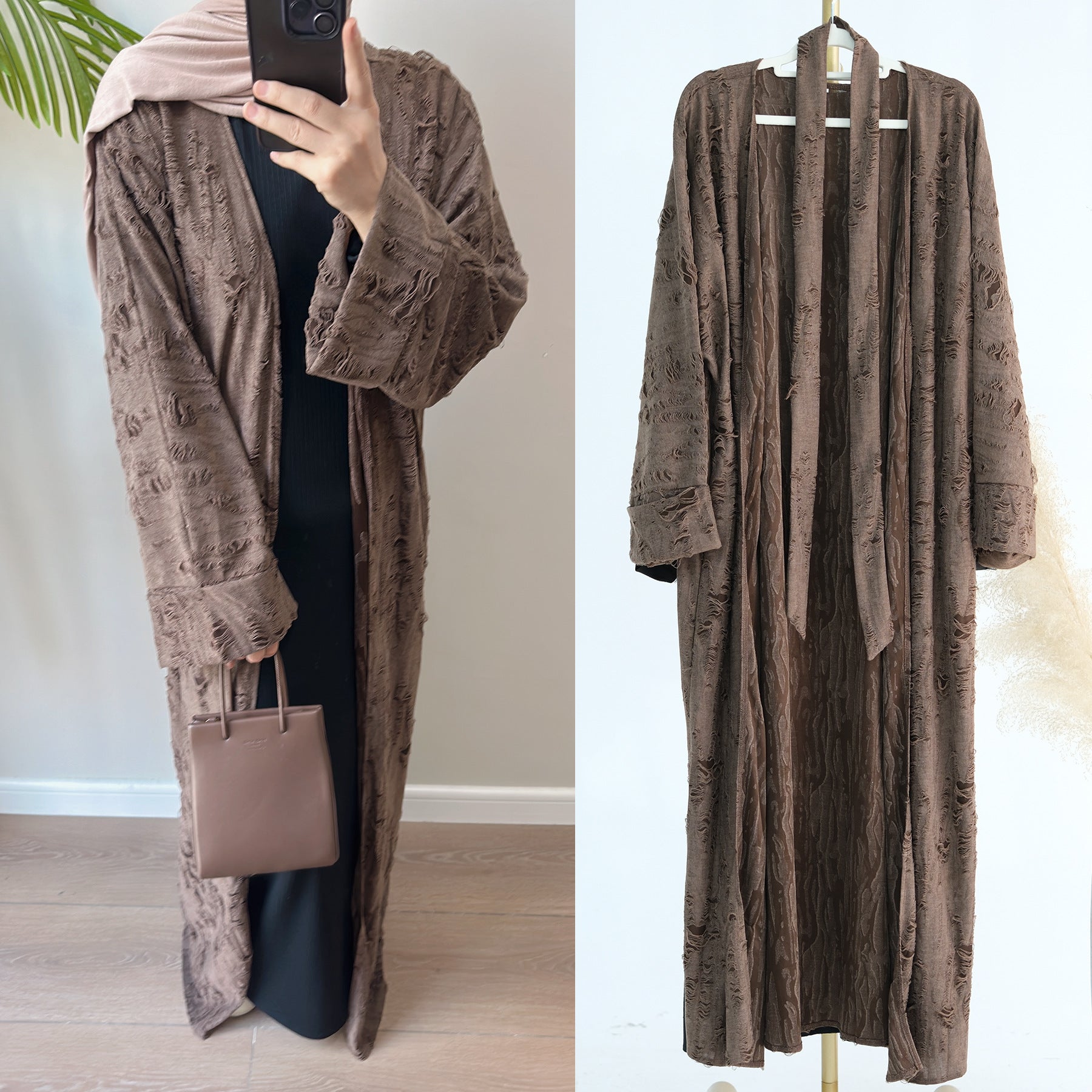 1892#New Arrival Solid Color Muslim Abaya Women Muslim Dress islamic Clothing Wide Sleeves Soft Ripped Abaya