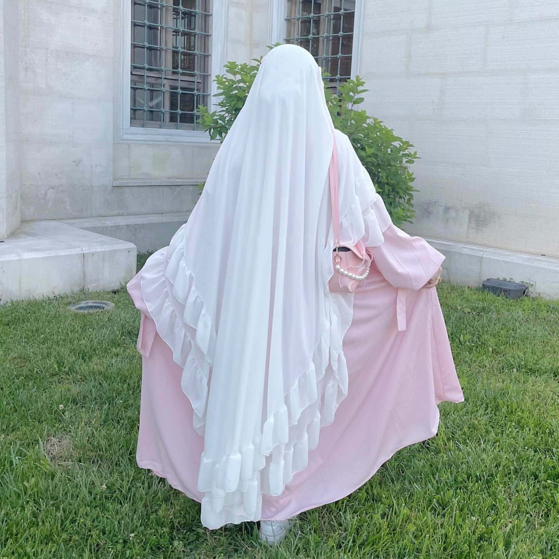 1926#Two Layers Ruffles Khimar Chiffon Muslim Women New Hijab Long Scarf Ramadan Jilbabs