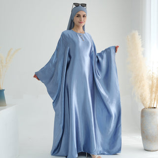 1774#Hot Selling Fashion Elegant Satin Dubai Kaftan Dresses with Tie Belt Butterfly Abaya