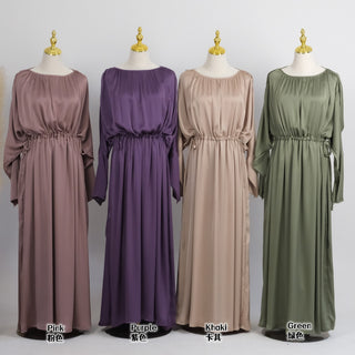 221022#Gonice New Design Satin Abaya Pleated Women Modest Dress