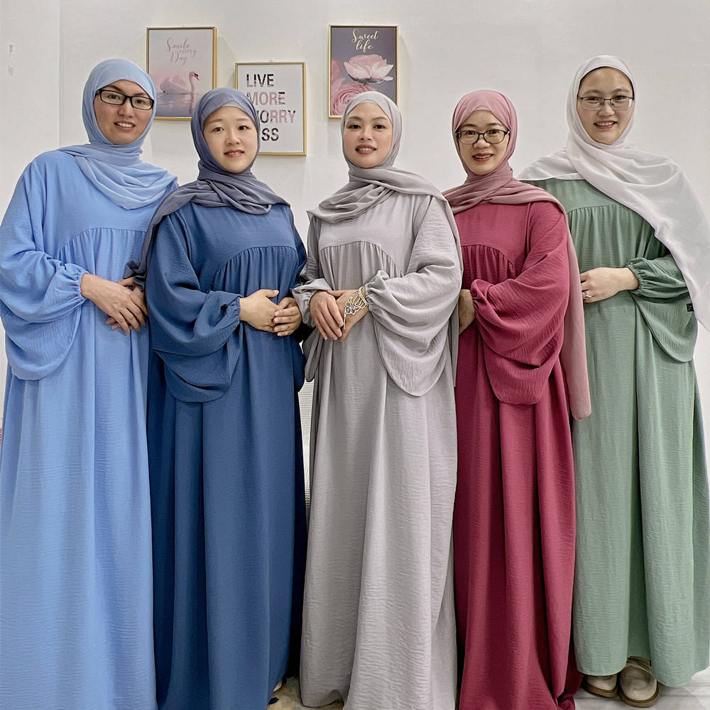 1500#Winkle Polyester Maxi Dress Traditional Muslim Women Long Abaya