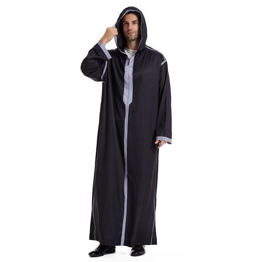 TH832#Abaya Muslim Clothing Long Sleeves Islamic High Quality Men's Robe with hat