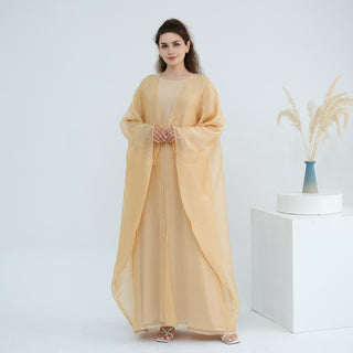 1026#2pc Set with Hijab Summer Kimono Open Kaftan Cardigan Modest Evening Party Dress Abaya