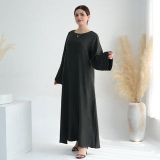 1725#Modest Abaya Simple Linen Closed Abaya Women Muslim Dress Islamic Clothing