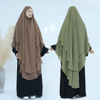 1916#2024 New Overhead Prayer Scarf Muslim Women Hijab 2 Layers Long Chiffon Khimar