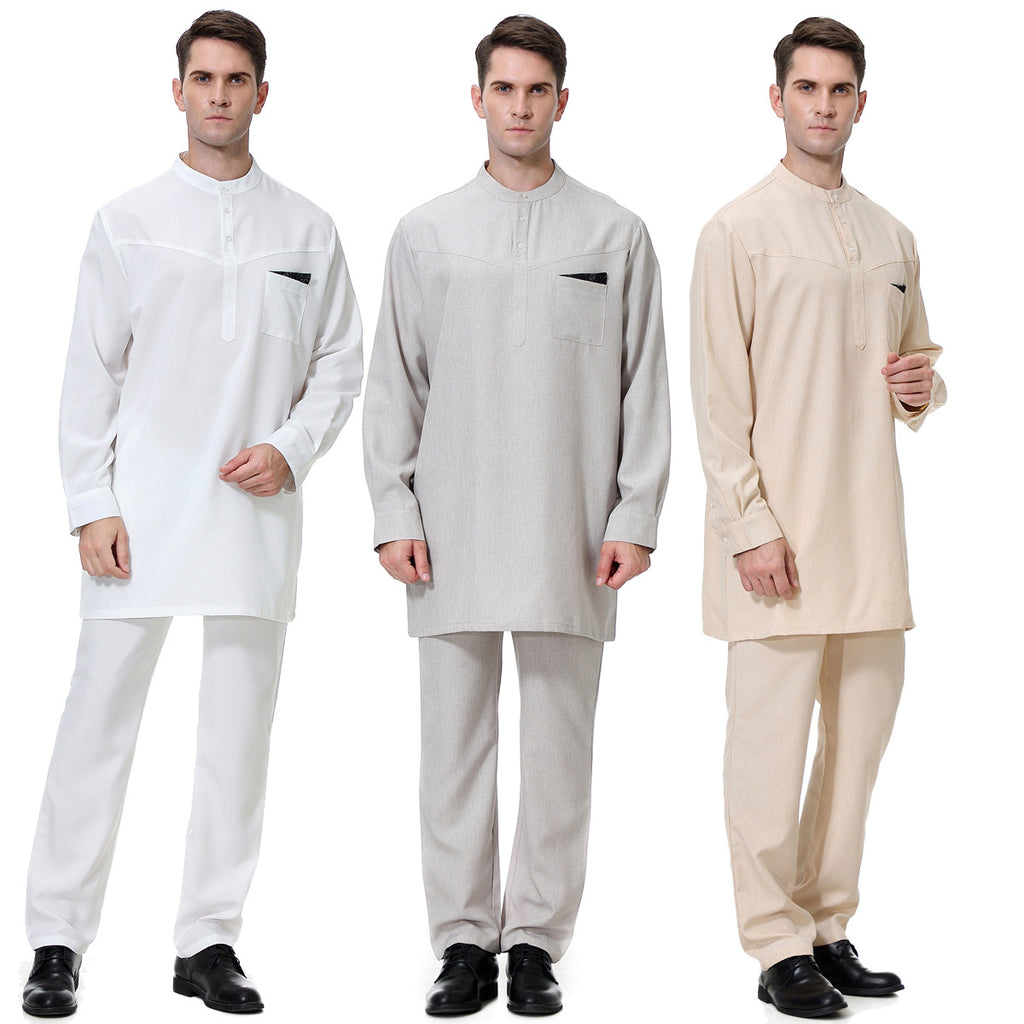 TH814#2 pcs Arab Muslim Wear calf Length Muslim Clothes Jubba Men's Thobe