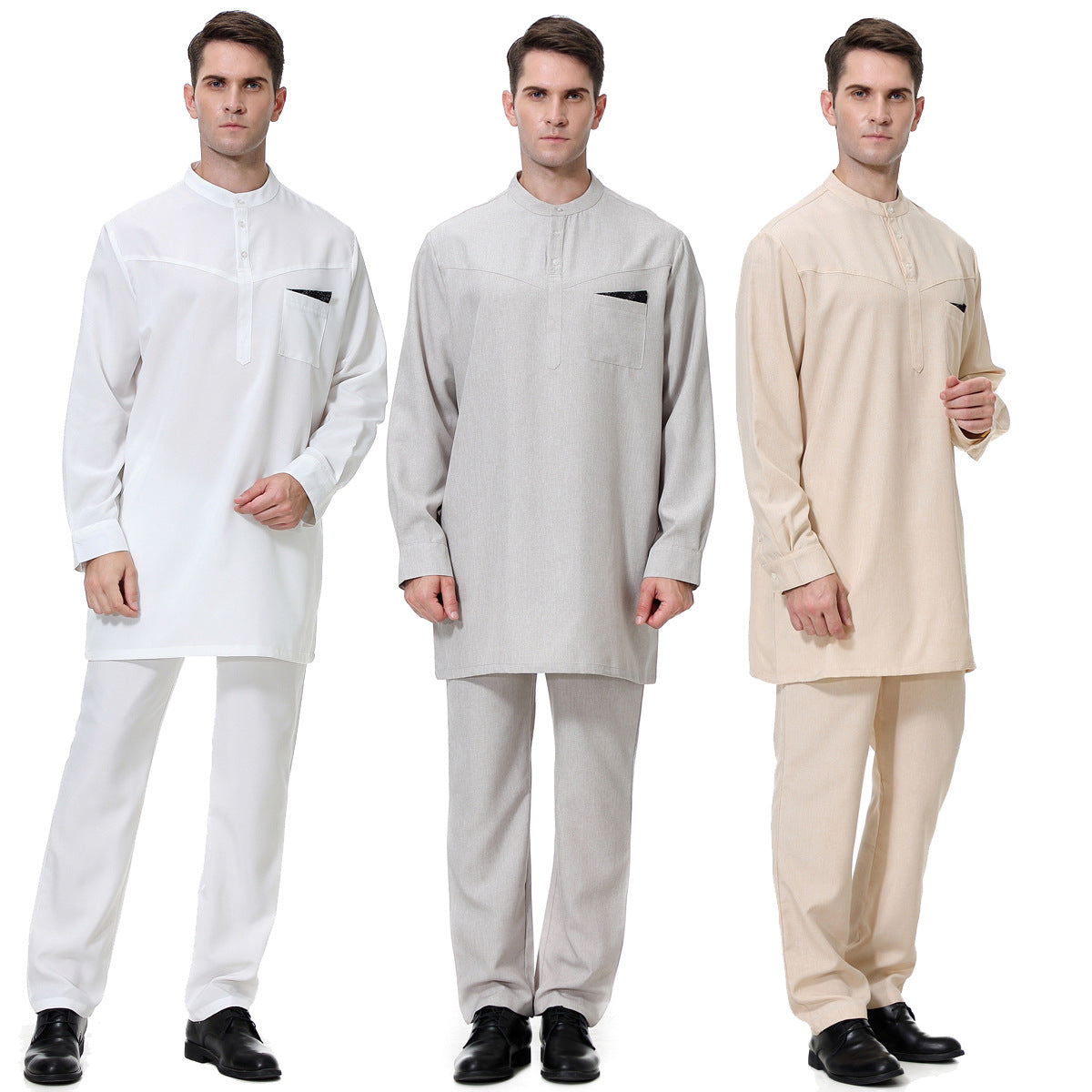 TH814#2 pcs Arab Muslim Wear calf Length Muslim Clothes Jubba Men's Thobe