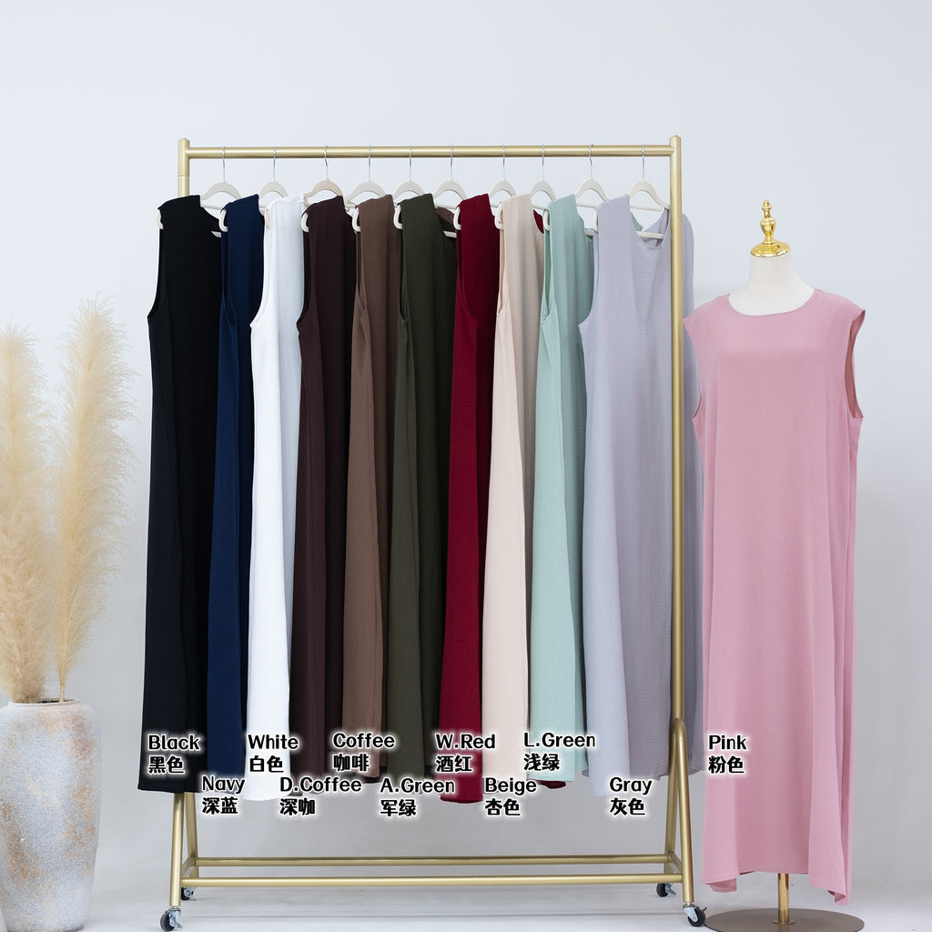 1480-1#Wrinkle Polyester Sleeveless Inner Dress Islamic Clothing Women's Dresses