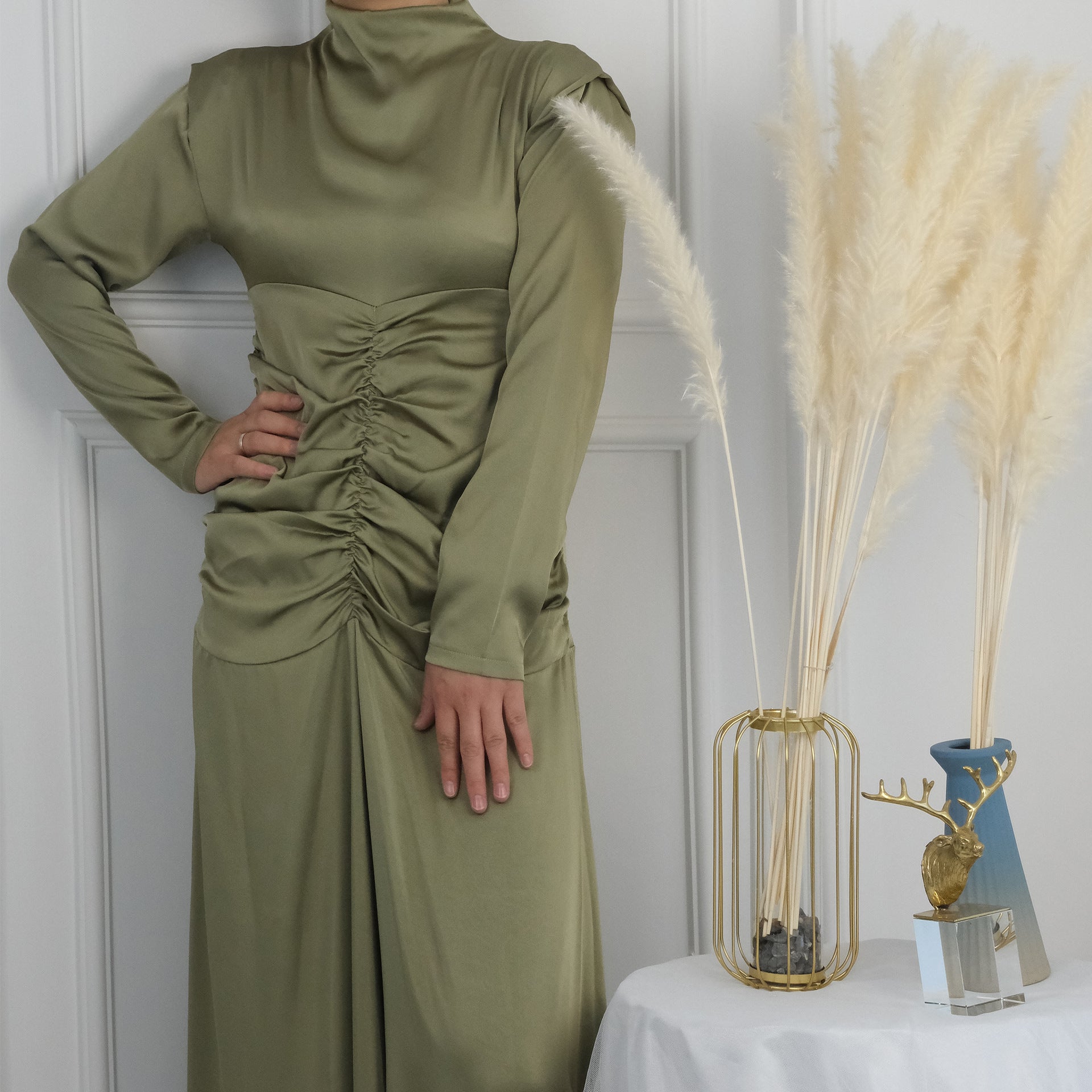1598#Wholesale Modest Satin Dresses Stylish Muslim Women Dress Latest Abaya