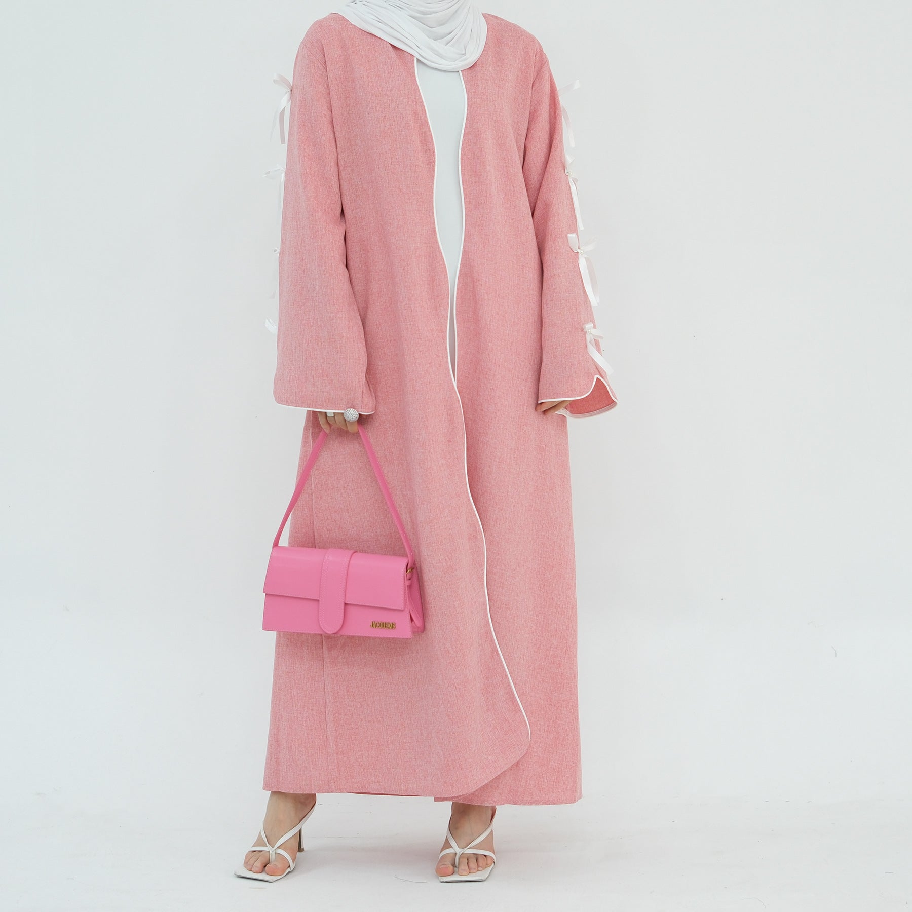 1800#Linen New Arrival Islamic Clothing Cardigan Open abaya With Bowknots Women's Clothing Abaya Women Muslim Dress