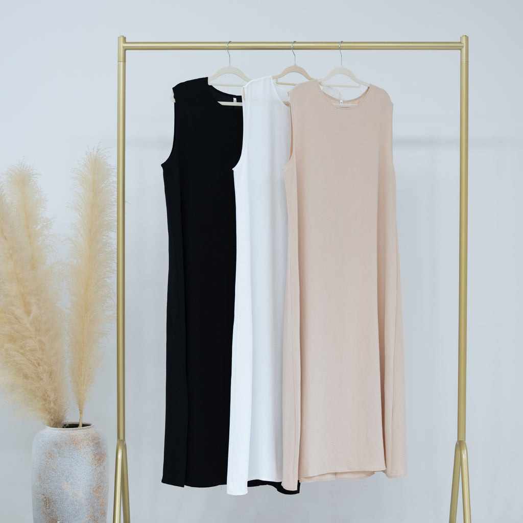 1480-1#Wrinkle Polyester Sleeveless Inner Dress Islamic Clothing Women's Dresses