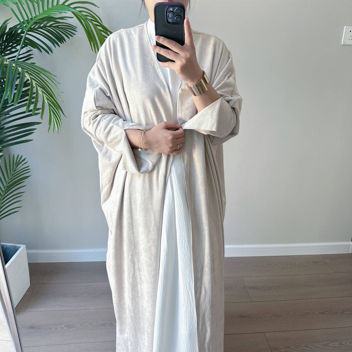 1670#New Autumn Soft Velvet Muslim Winter Kaftan Abaya Dubai Women Open Abaya Modest Dress