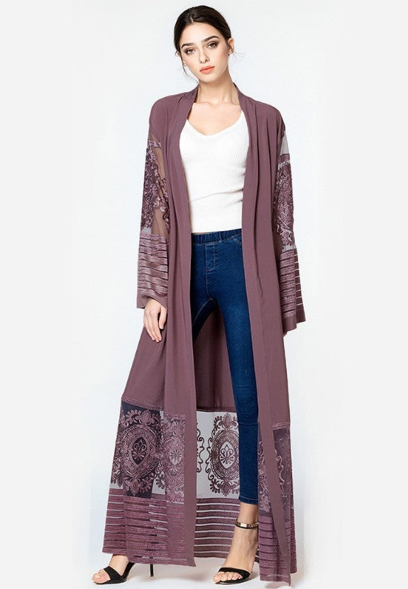 1546#Latest Designs New Wholesale Clothing Floral Lace Turkish Kimono Abaya