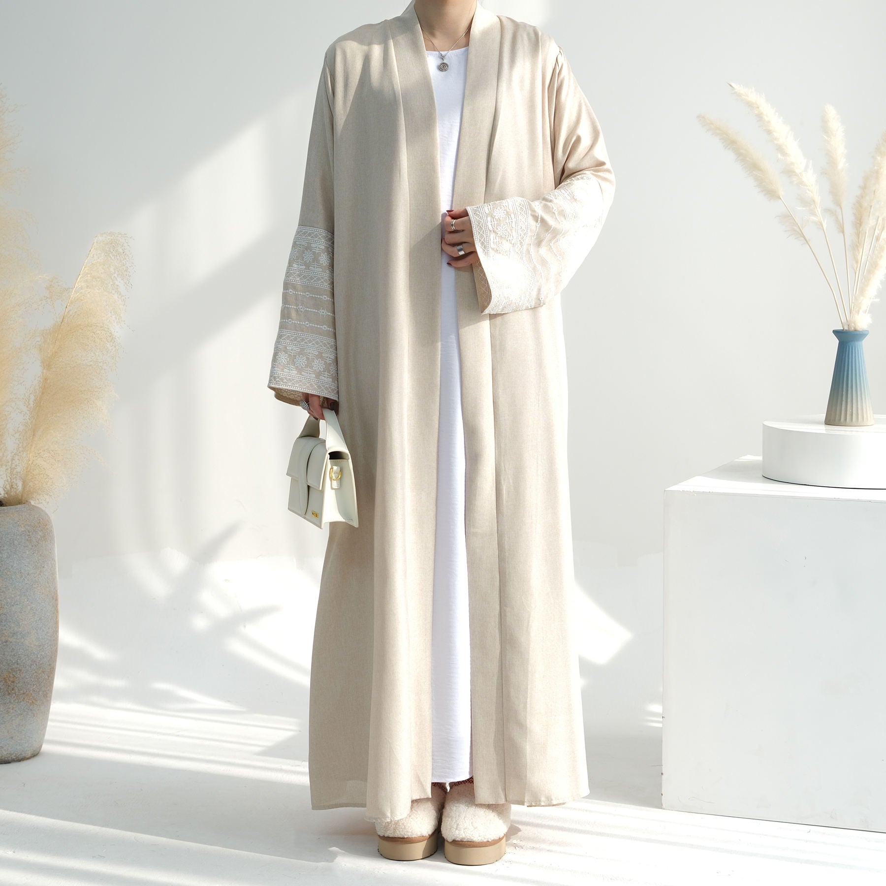 1701#2024 Ramadan Modest Black Abaya Linen Kimono Linen Abaya 的副本