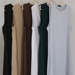 1635#Modest Sleeveless Inner Dress Satin Fabric Islamic Clothing Muslim Dress