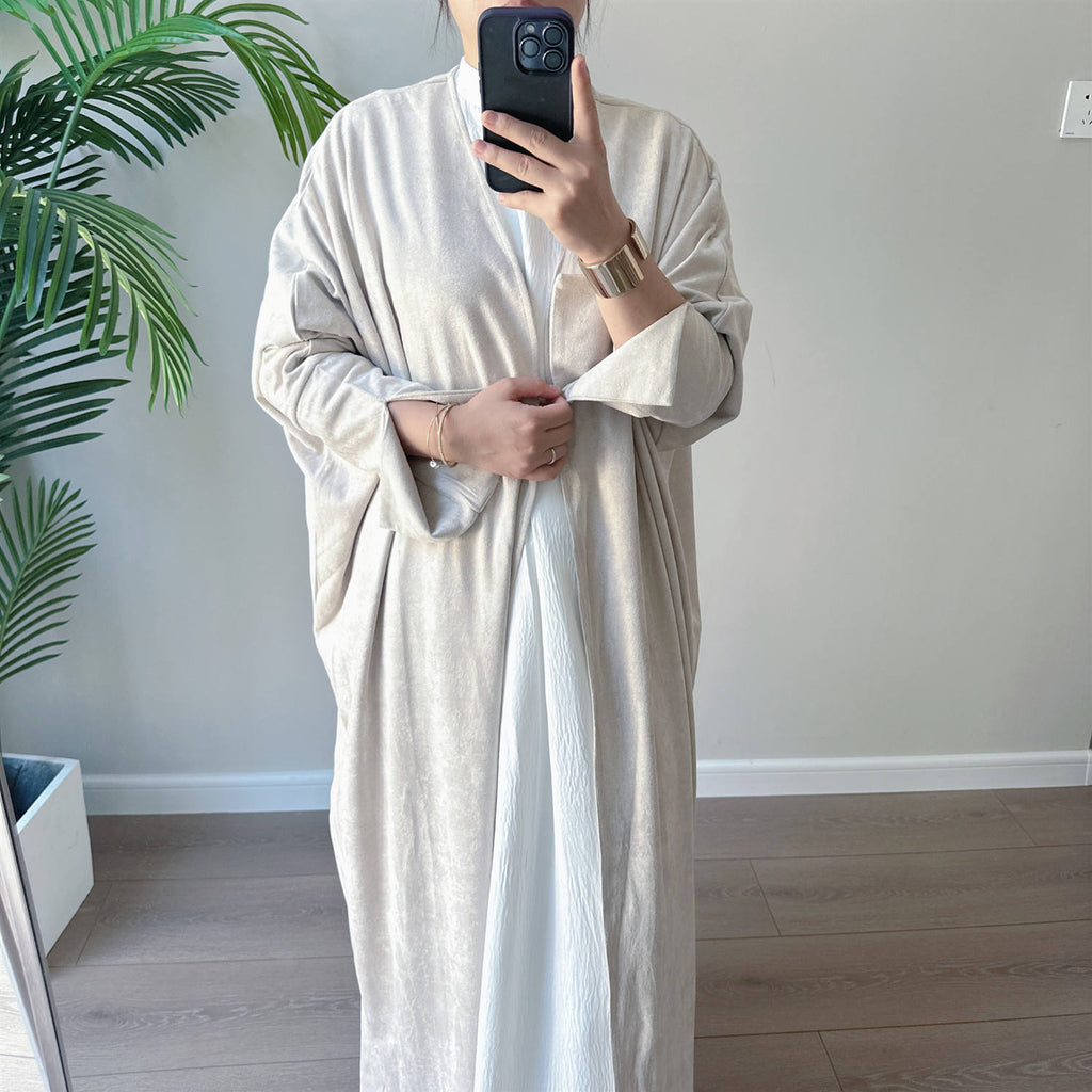 1670#New Autumn Soft Velvet Muslim Winter Kaftan Abaya Dubai Women Open Abaya Modest Dress