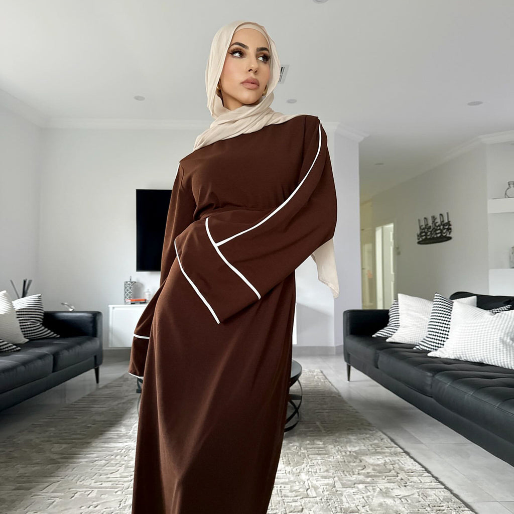 1882#Simple Plain Modest Islamic Clothing Daily Wear Crepe Abaya Women Muslim Dress With Belt